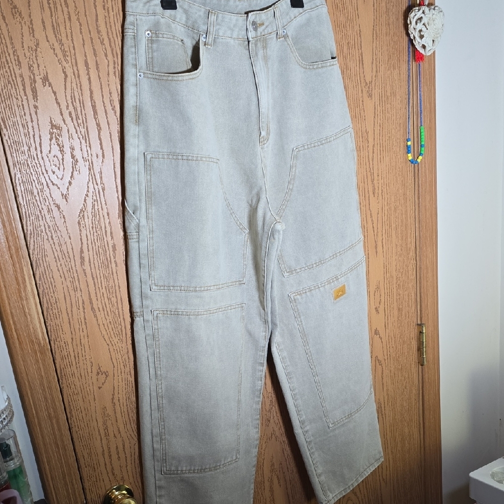 Men's Bootcut Utility Jeans in Light Gray